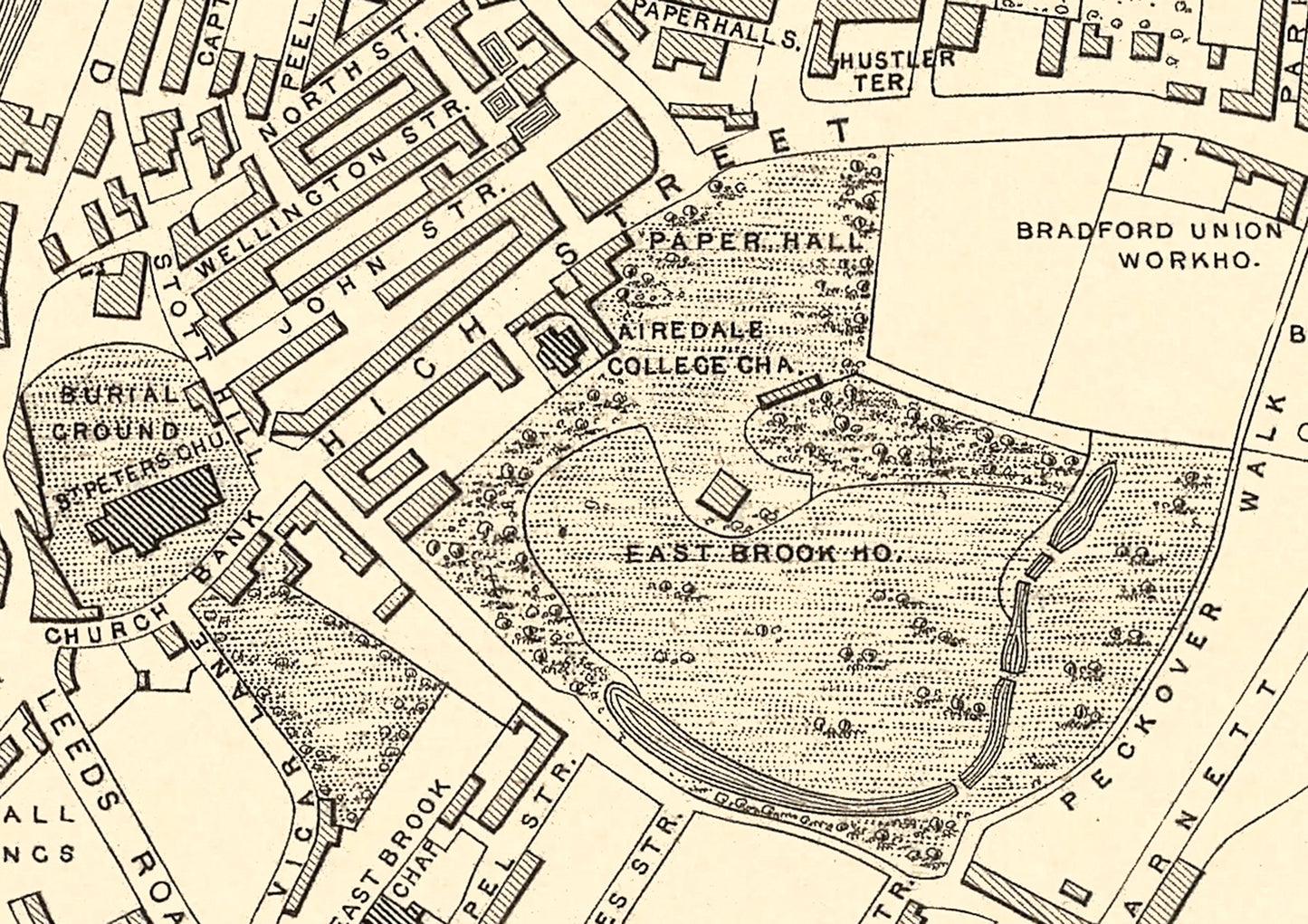 Vintage BRADFORD map c.1851 by John Rapkin, fine reproduction