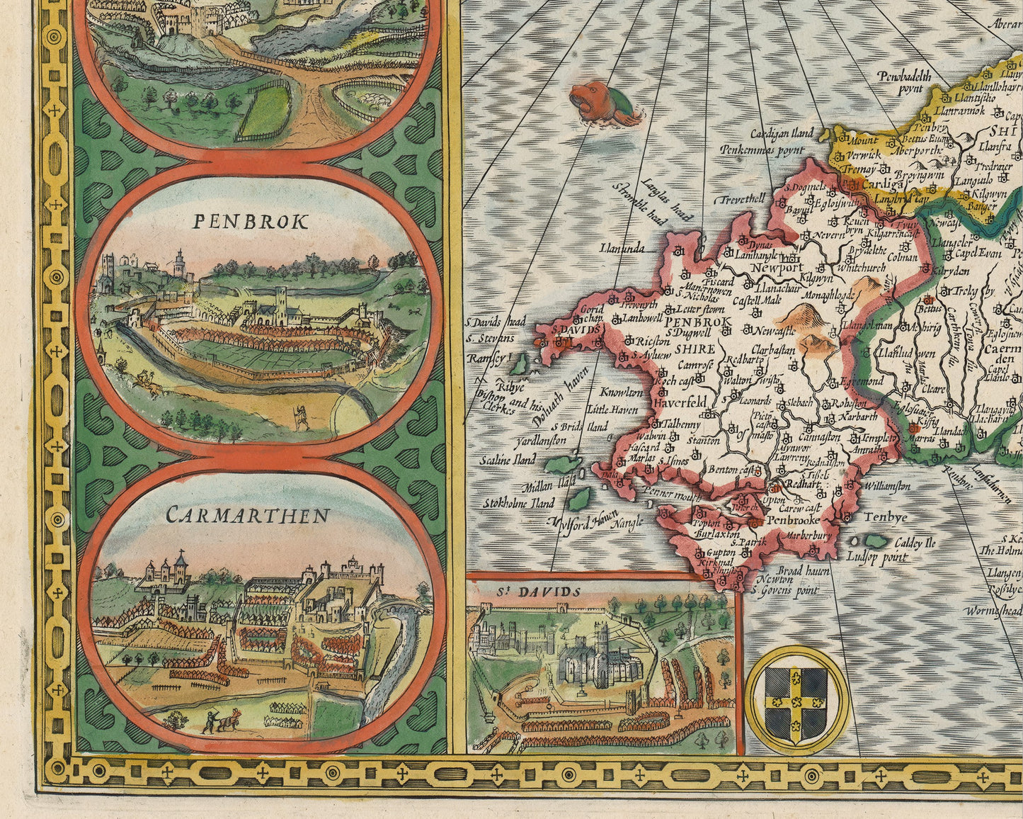 Rare Old WALES Map John Speed 1611 - Cymru Cardiff Swansea St Davids