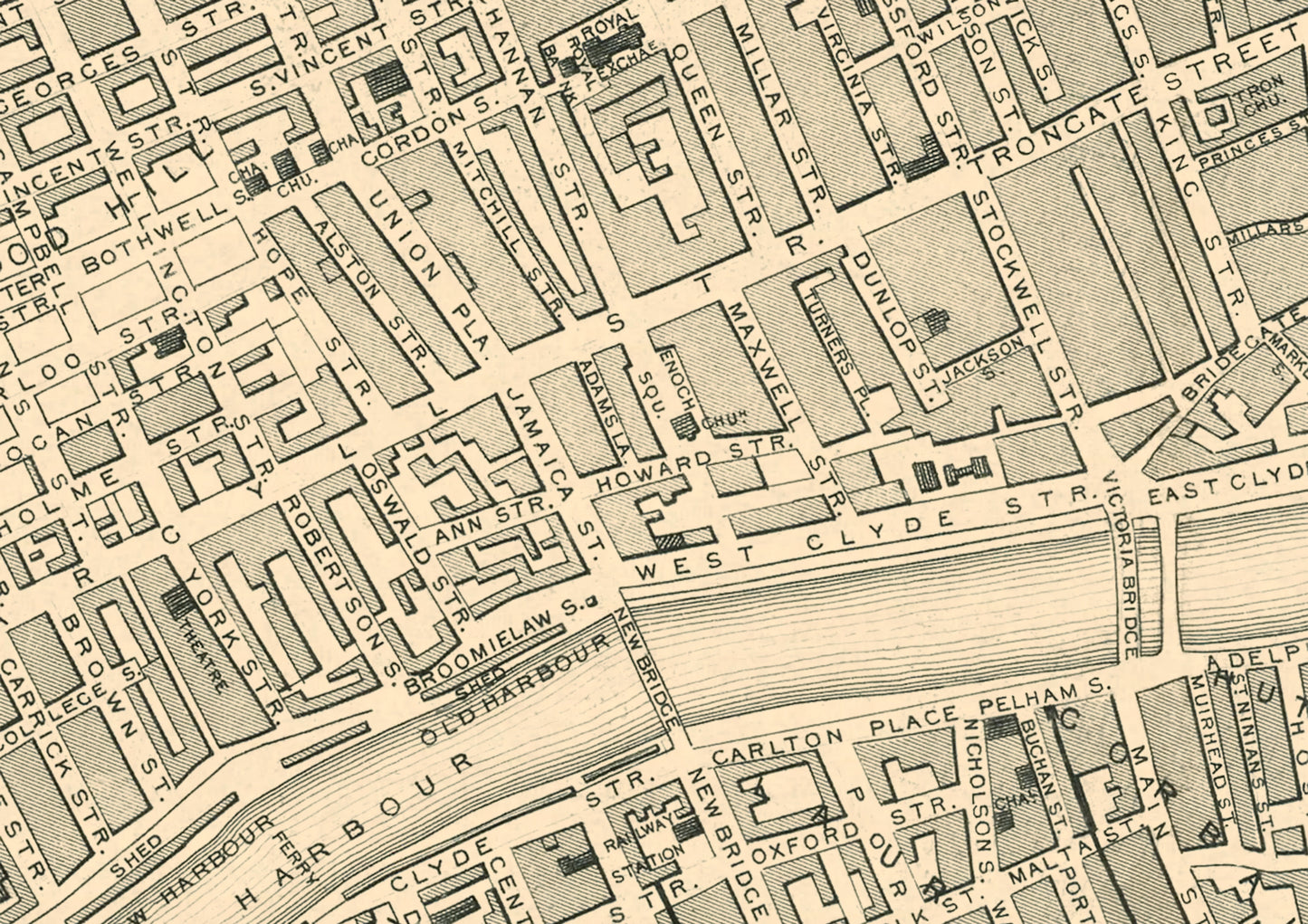 GLASGOW map 1854 by John Rapkin, Superb quality reproduction
