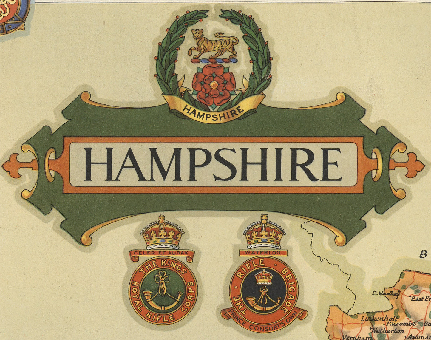Vintage HAMPSHIRE map, 1947 by Ernest Clegg, pictorial map