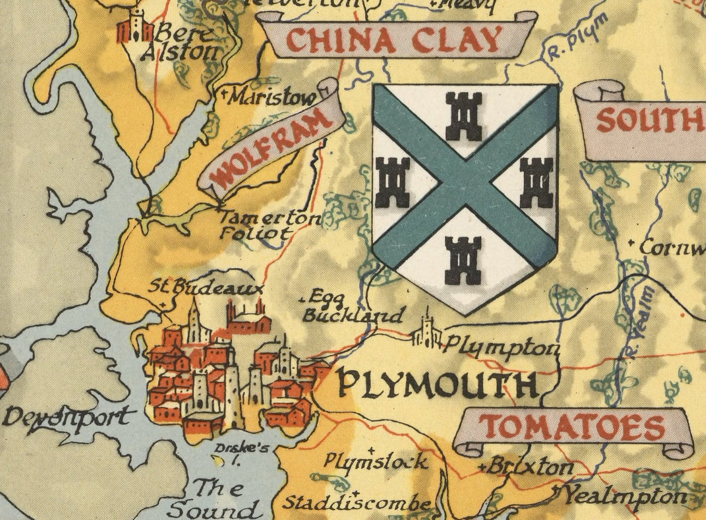 Vintage DEVONSHIRE map, 1947, Ernest Clegg, pictorial map