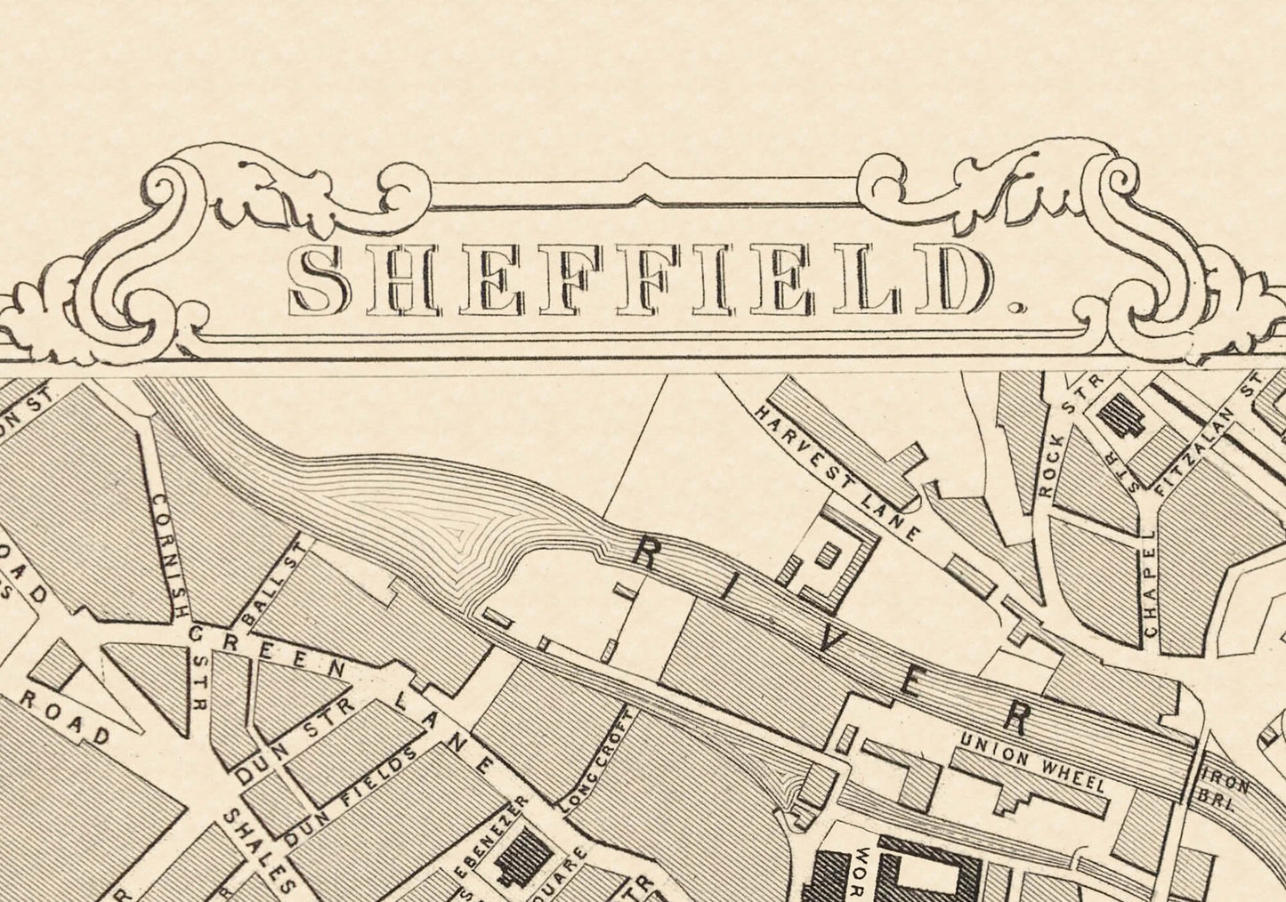 Vintage SHEFFIELD Map 1851 by John Rapkin