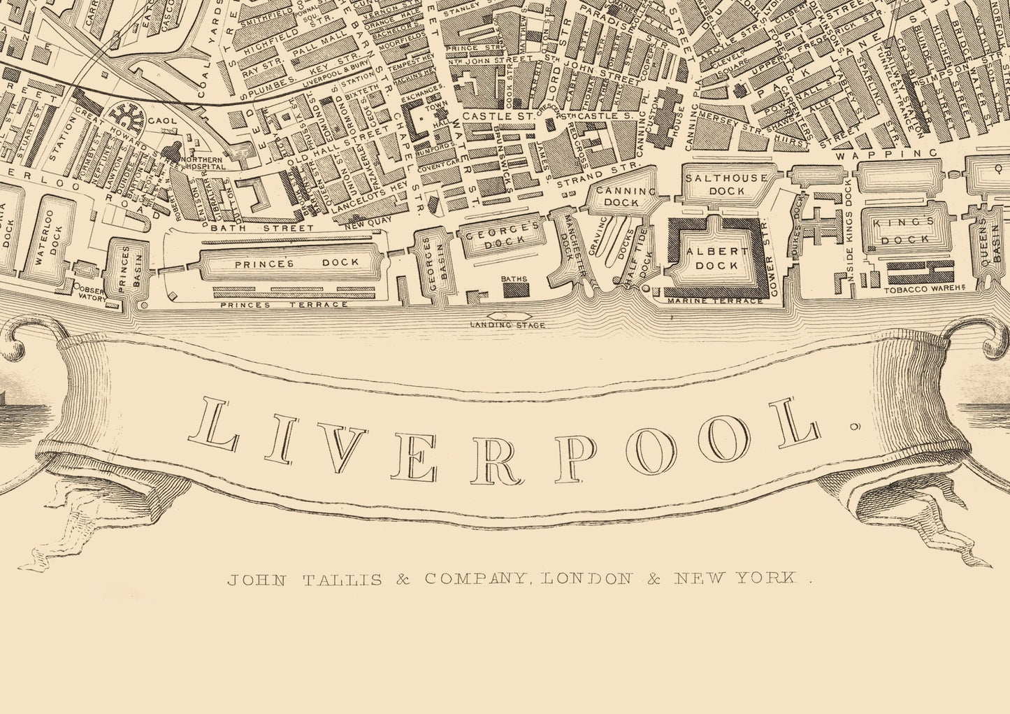 Vintage LIVERPOOL map 1851 by Tallis and Rapkin