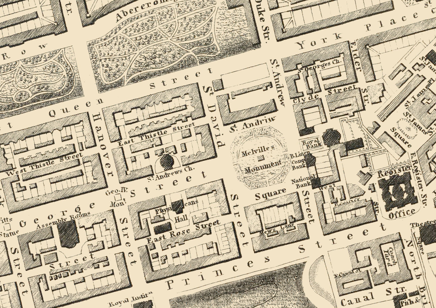 Vintage EDINBURGH High Quality Reproduction Map of 1844