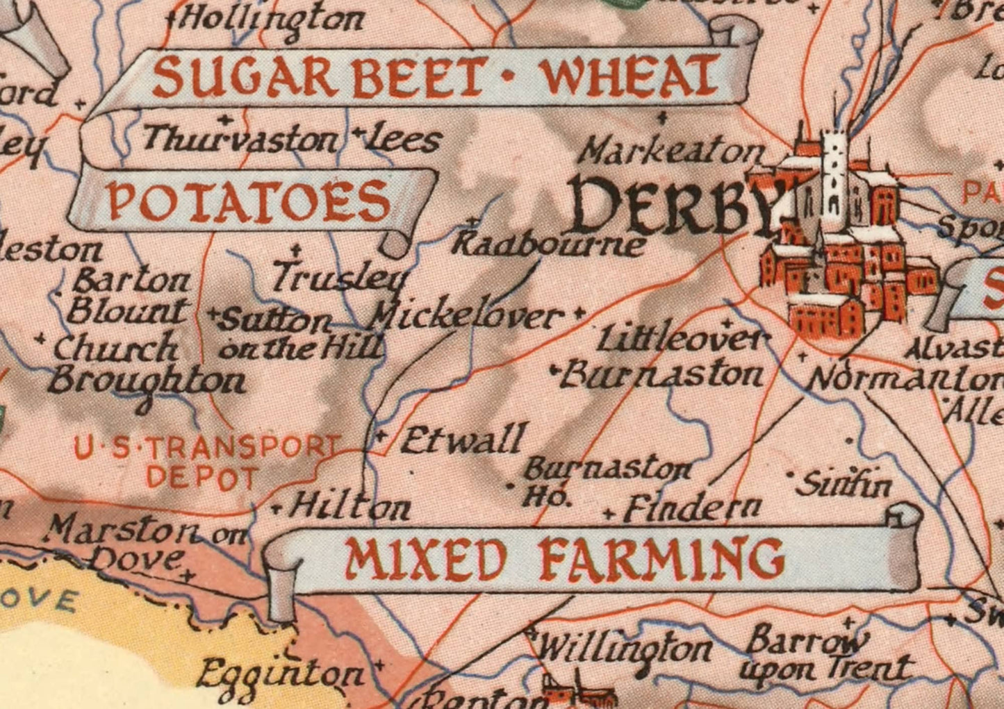 Vintage DERBYSHIRE Map, 1946, Ernest Clegg, pictorial map