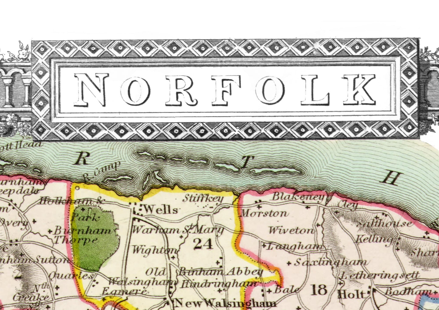 NORFOLK 1837 - Reproduction vintage County Map by Thomas Moule