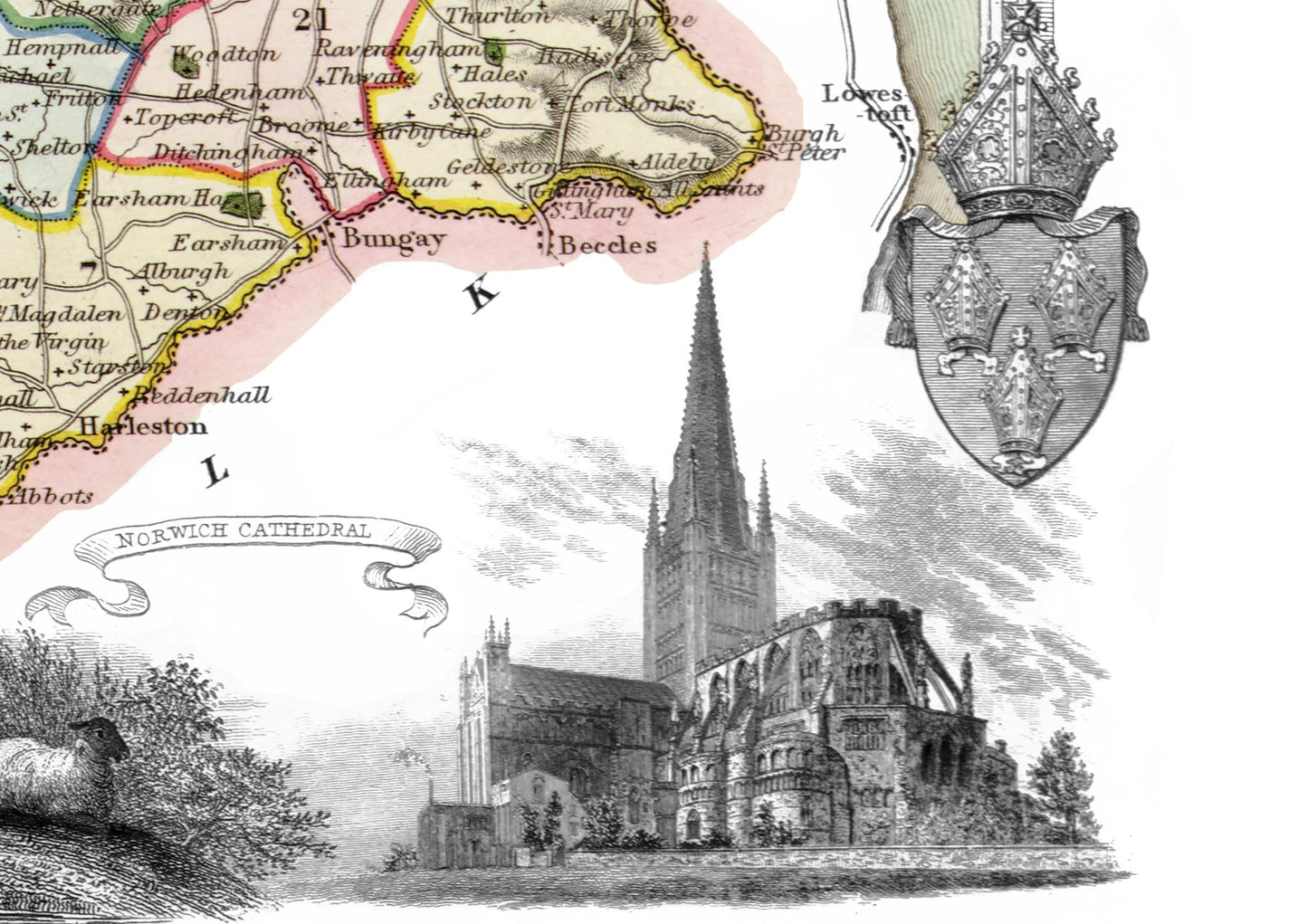 NORFOLK 1837 - Reproduction vintage County Map by Thomas Moule