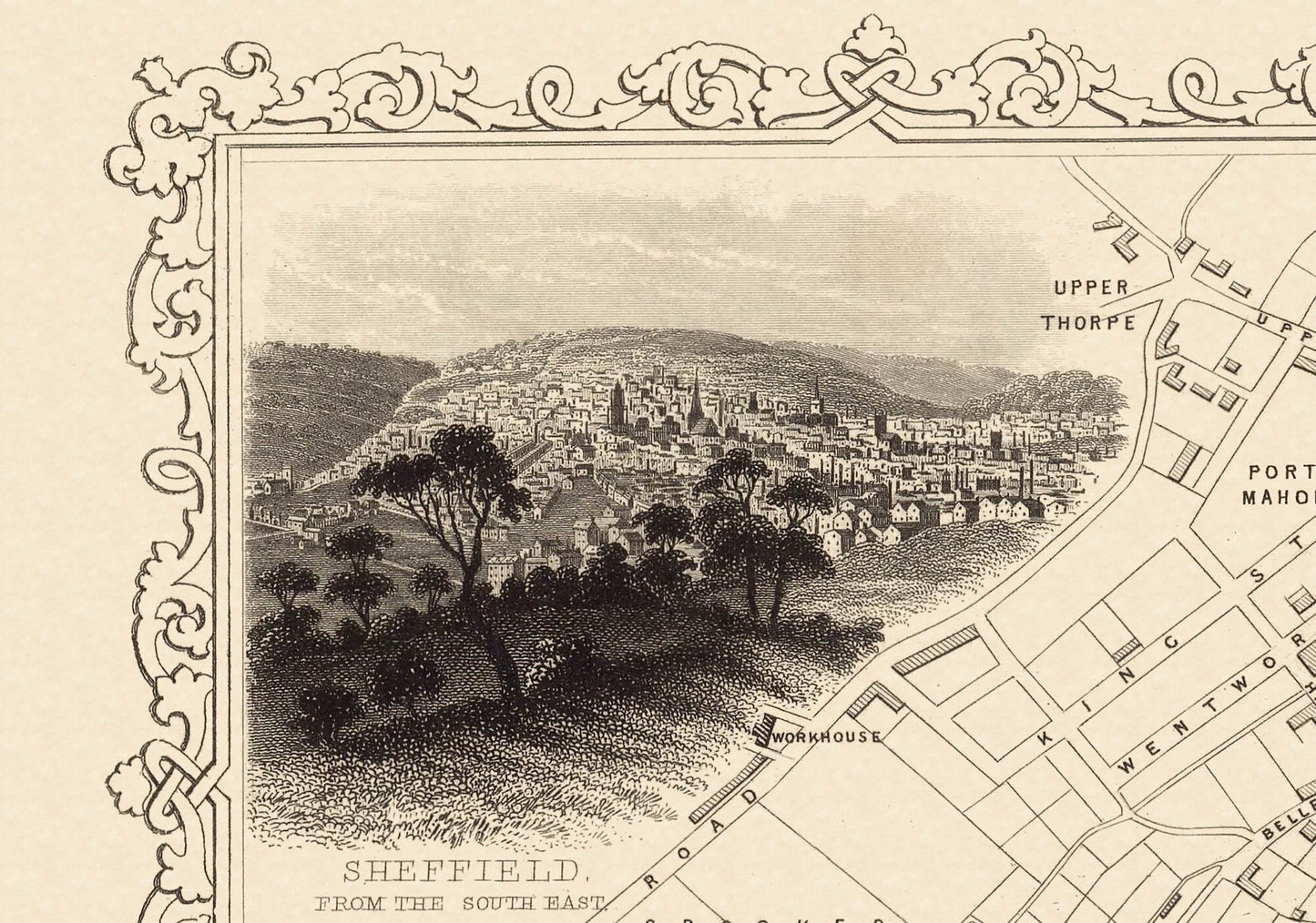 Vintage SHEFFIELD Map 1851 by John Rapkin