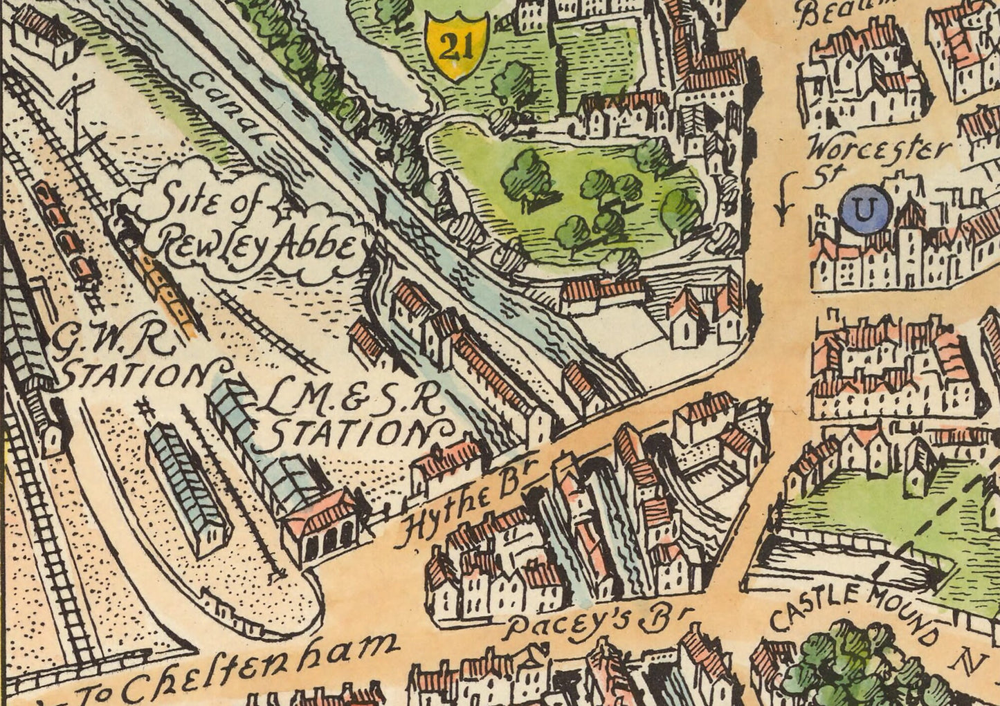 OXFORD Map 1929 - Charming Pictorial map of Oxford by Spencer Hoffman