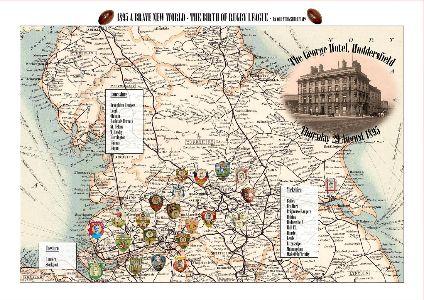 Birth of RUGBY LEAGUE "1895 A Brave New World" Exclusive - Exceptional quality 230gsm - Framed, Unframed - FREE standard delivery