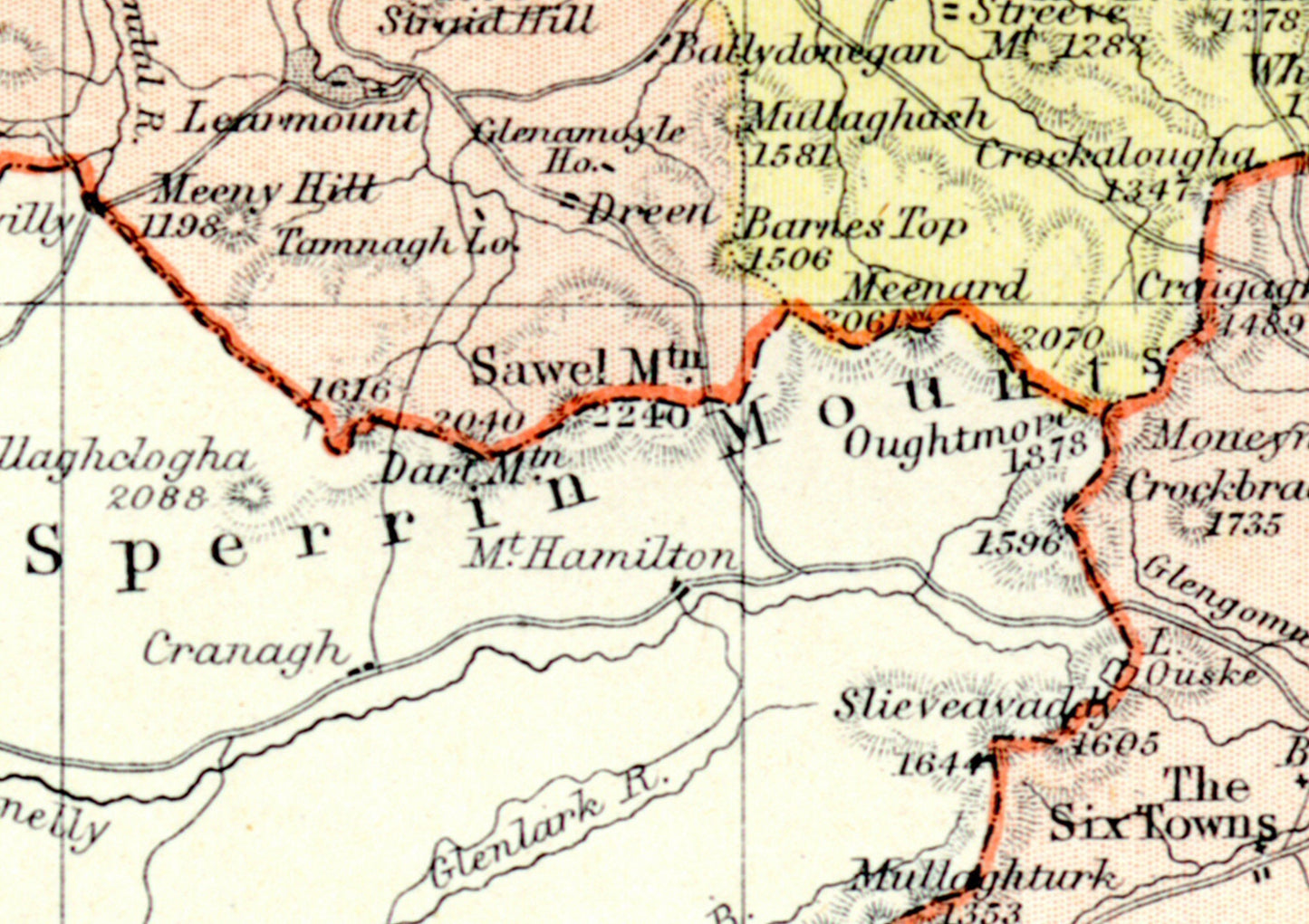 County DERRY/LONDONDERRY, Antique repro Irish Map 1897 Bartholomew