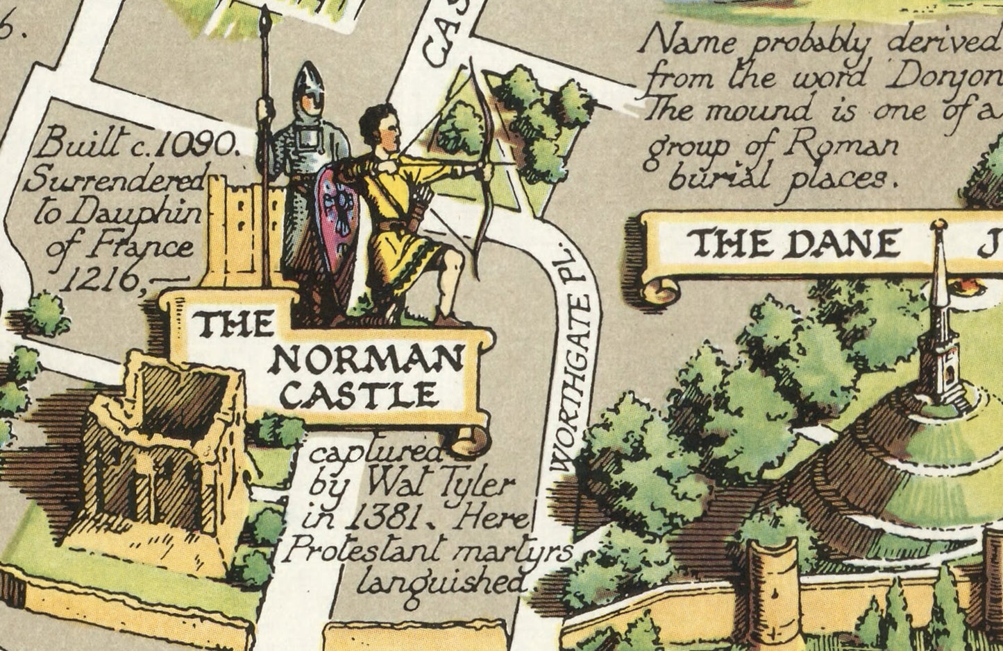 Historic CANTERBURY Map, 1952 by Estra Clark, pictorial map