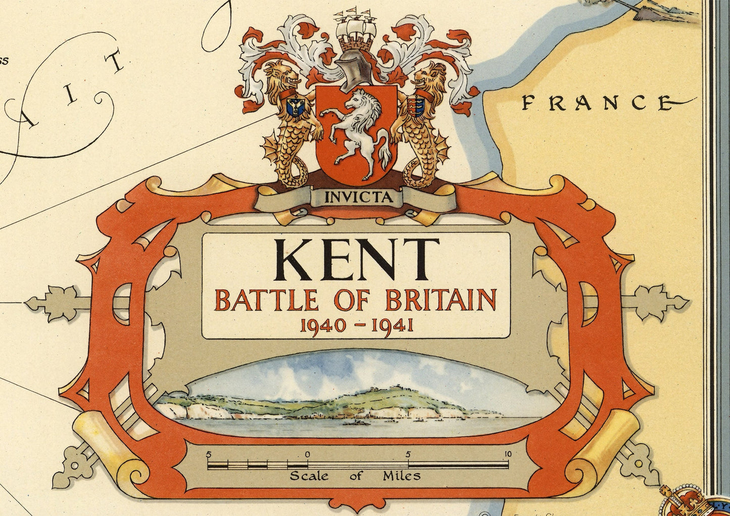 Vintage KENT Map, 1945, Ernest Clegg, pictorial map