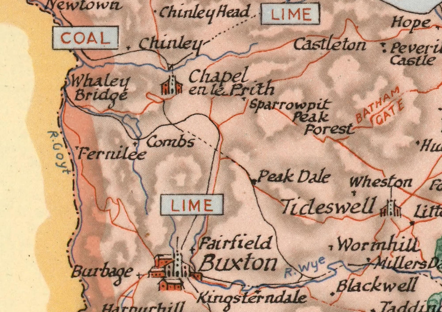 Vintage DERBYSHIRE Map, 1946, Ernest Clegg, pictorial map