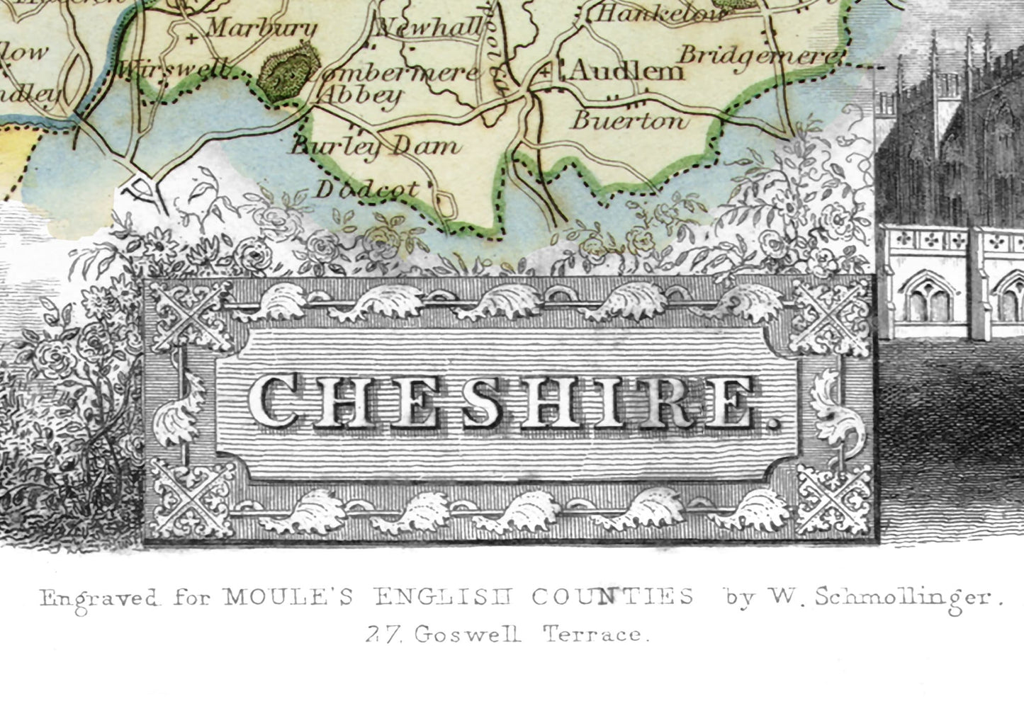 CHESHIRE 1837 - Reproduction vintage County Map by Thomas Moule 1837