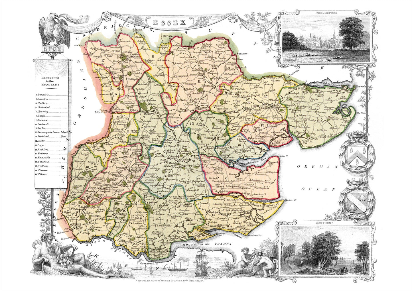 ESSEX 1837 - Reproduction vintage County Map by Thomas Moule