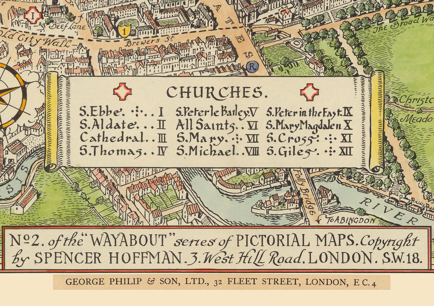 OXFORD Map 1929 - Charming Pictorial map of Oxford by Spencer Hoffman