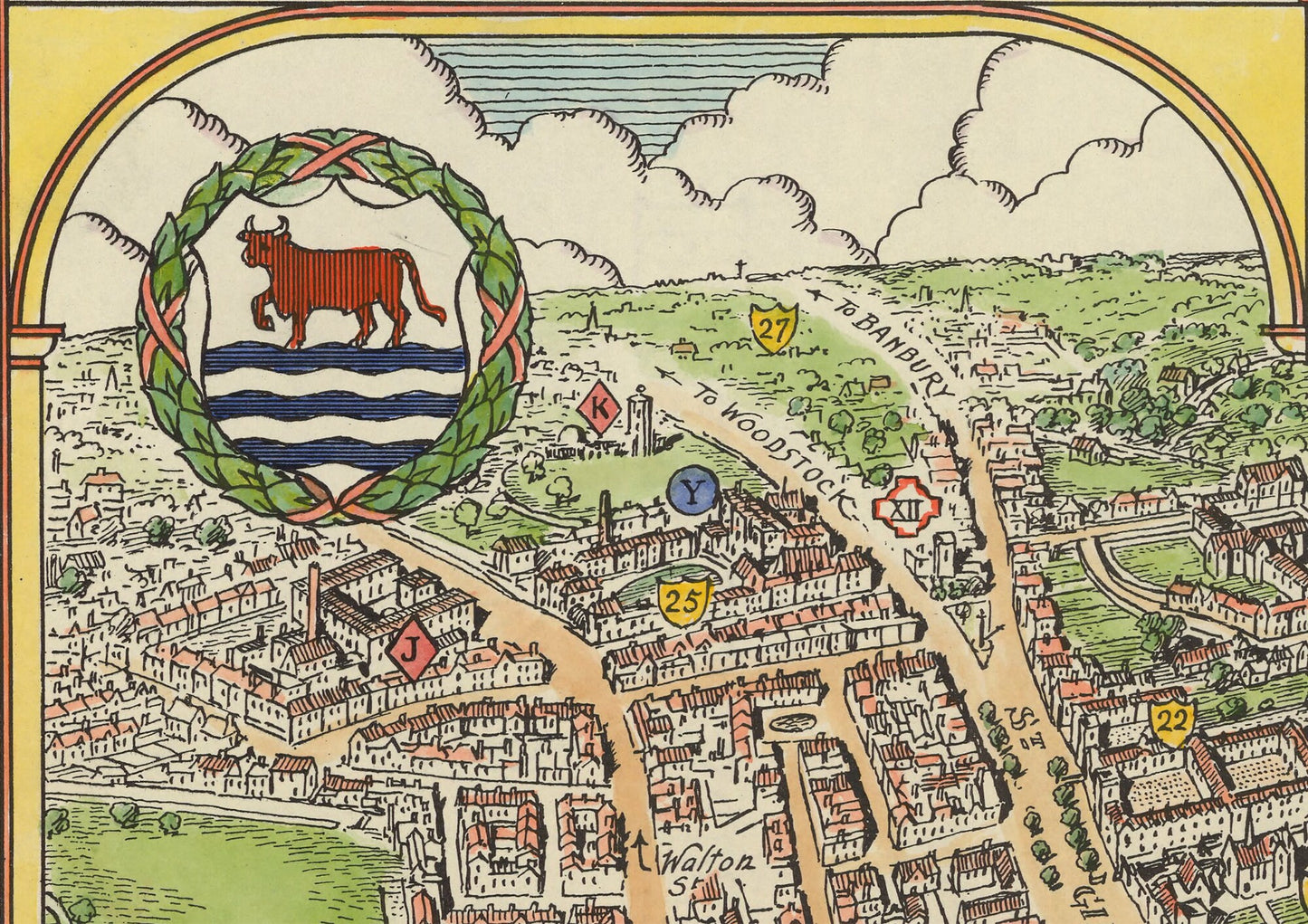 OXFORD Map 1929 - Charming Pictorial map of Oxford by Spencer Hoffman