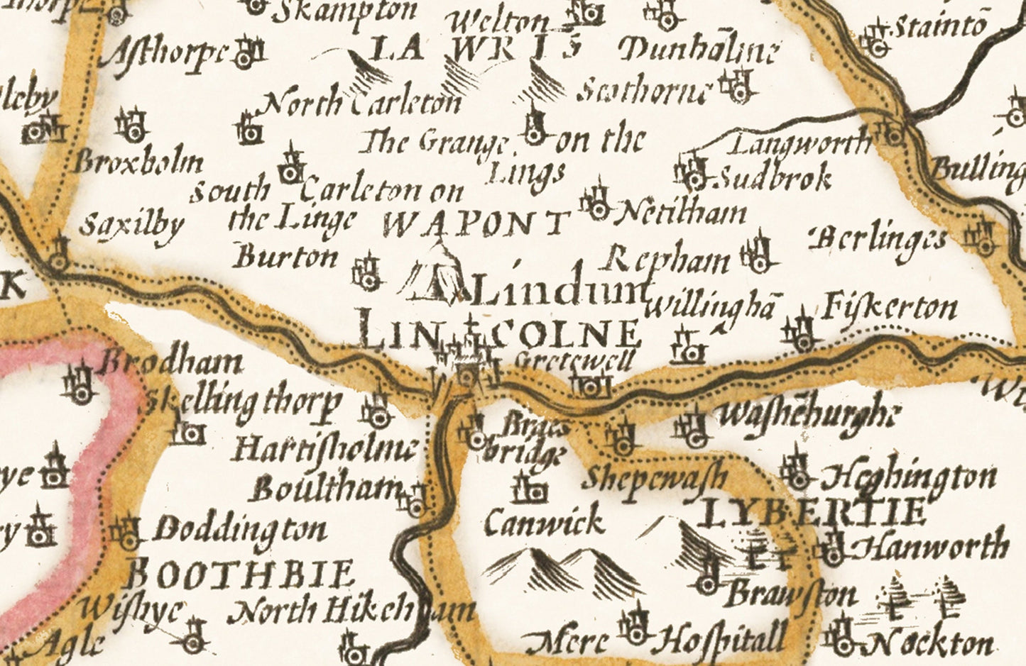 Old LINCOLNSHIRE Map 1611 John Speed Lincoln Grimsby Grantham Boston