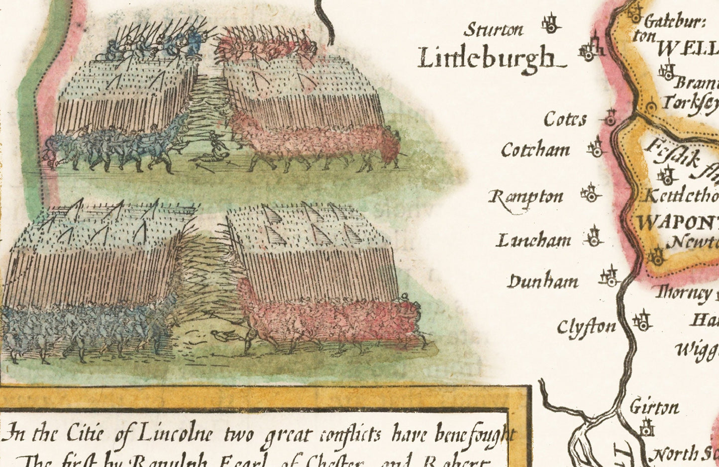 Old LINCOLNSHIRE Map 1611 John Speed Lincoln Grimsby Grantham Boston