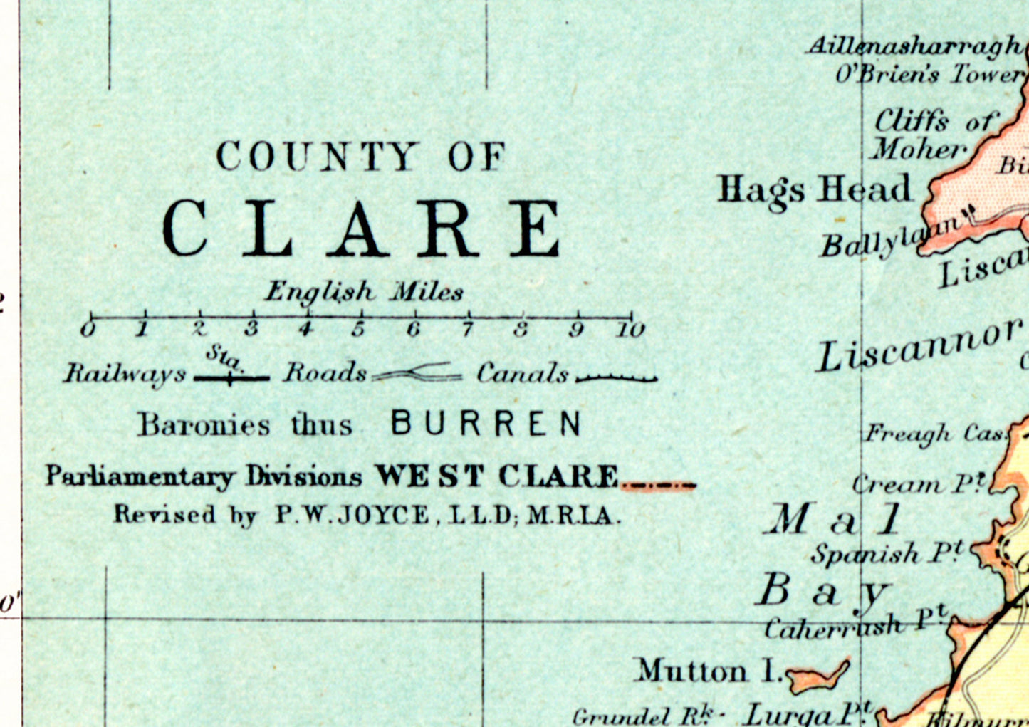 County CLARE Irish Map 1897 by Bartholomew