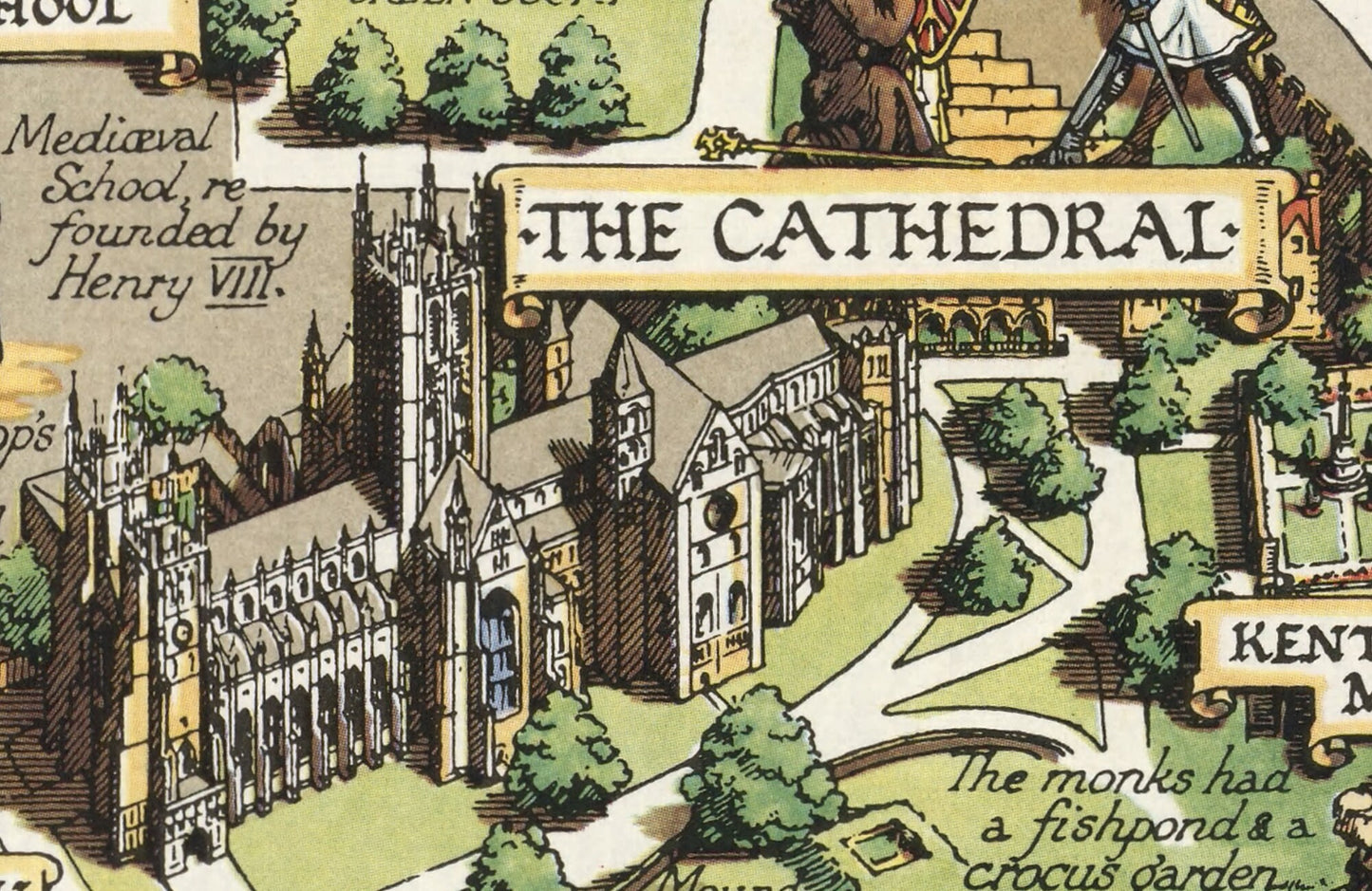 Historic CANTERBURY Map, 1952 by Estra Clark, pictorial map