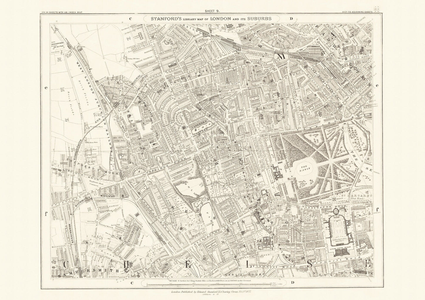 Old LONDON map 1877 Kensington, Bayswater and Notting Hill Sheet 9