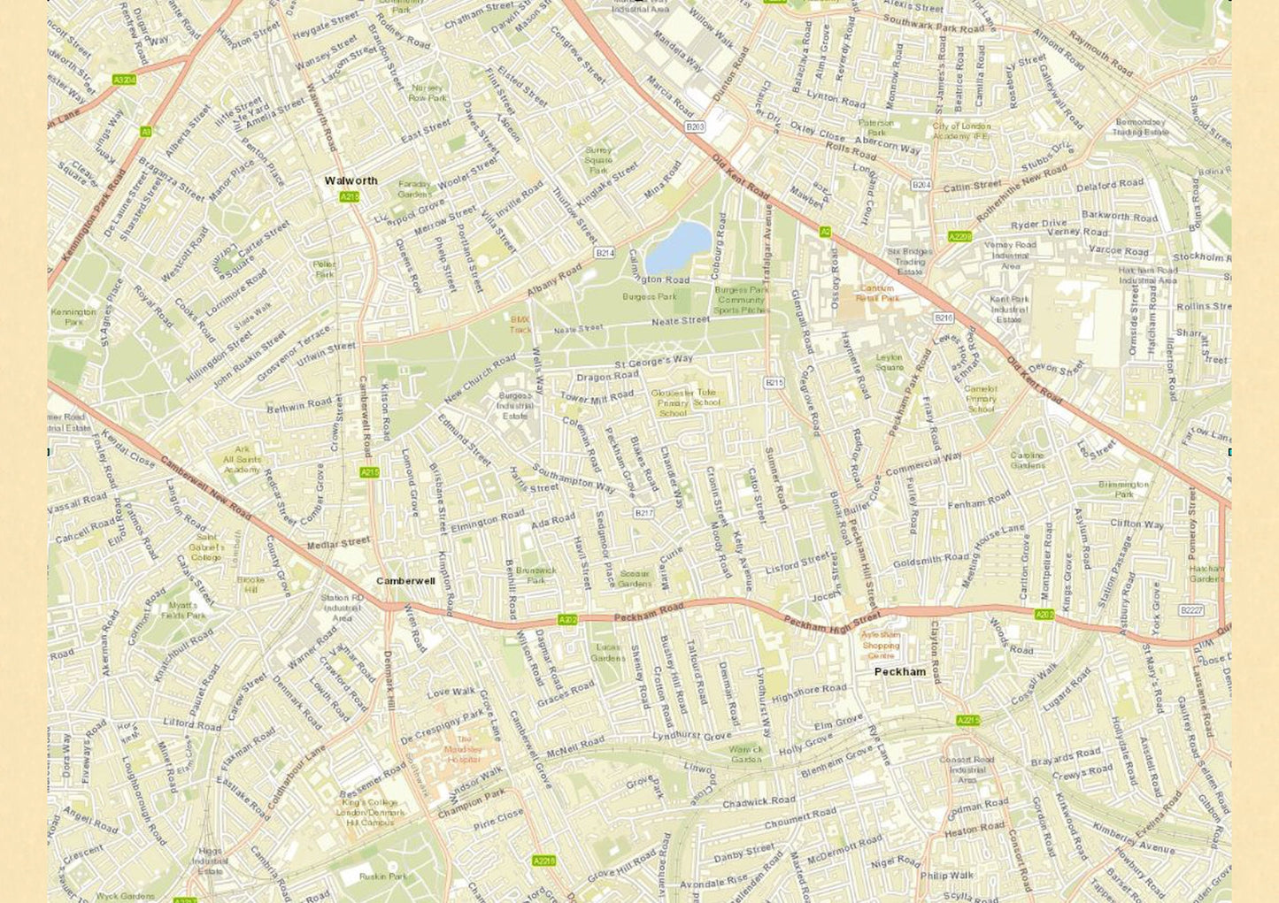 Old LONDON map 1877 Peckham, Camberwell, Old Kent Road Sheet 15