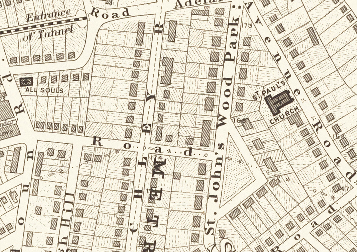 Old LONDON map 1877 Kilburn, St Johns Wood, Kensal Green Sheet 5