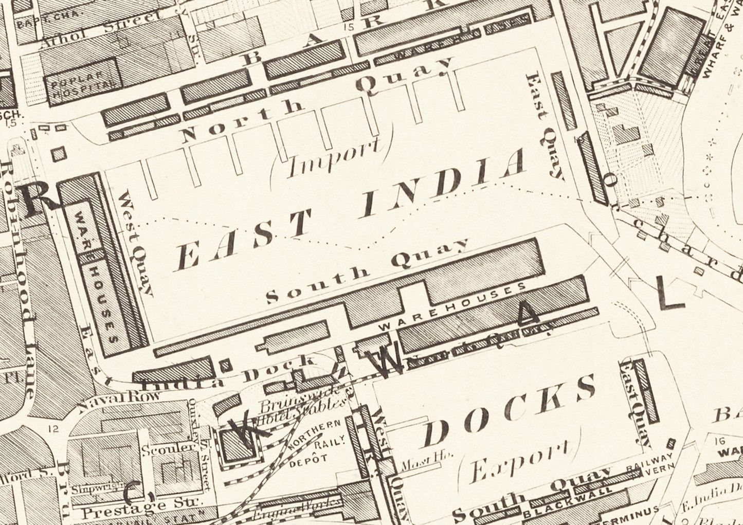 Old LONDON map 1877 Poplar, Limehouse and Canning Town Sheet 12