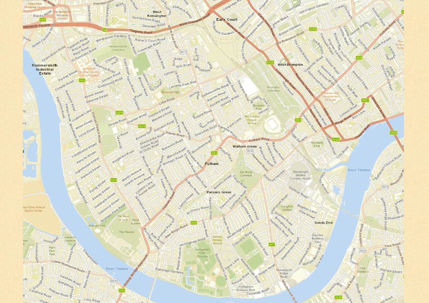 Old LONDON map 1877 Fulham Hammersmith Battersea Brompton Sheet 13