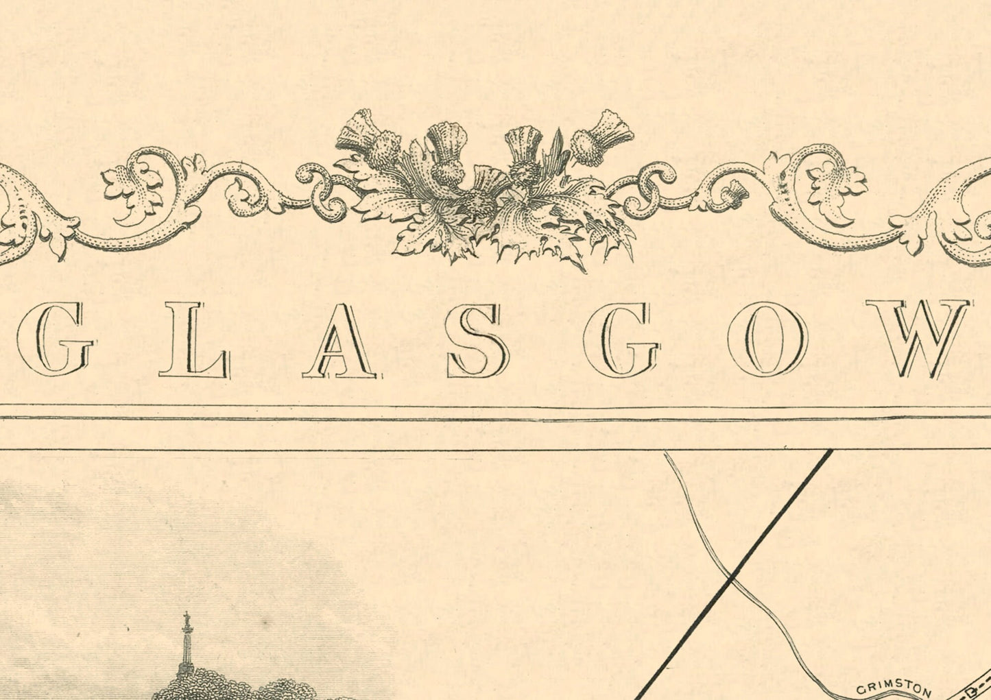 GLASGOW map 1854 by John Rapkin, Superb quality reproduction