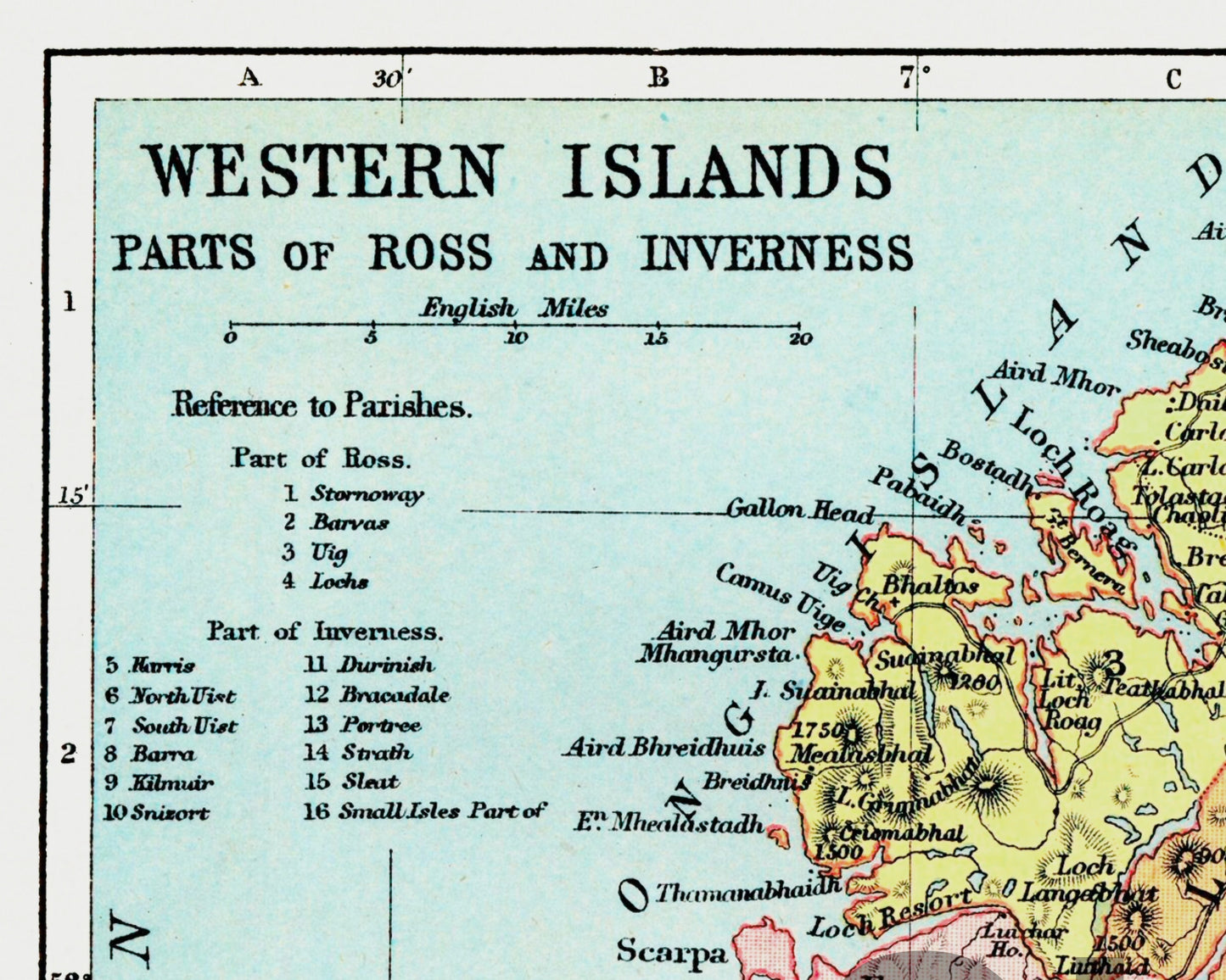 HEBRIDES (Western Islands) Map 1886 Skye Lewis Barra Jura Uist Eigg