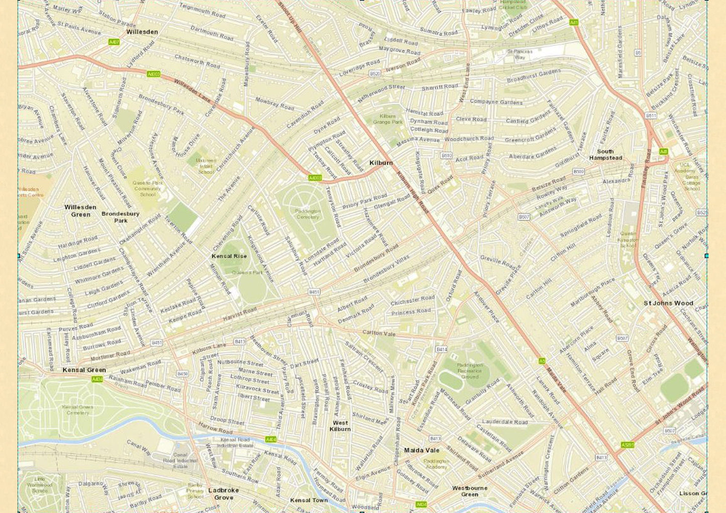 Old LONDON map 1877 Kilburn, St Johns Wood, Kensal Green Sheet 5