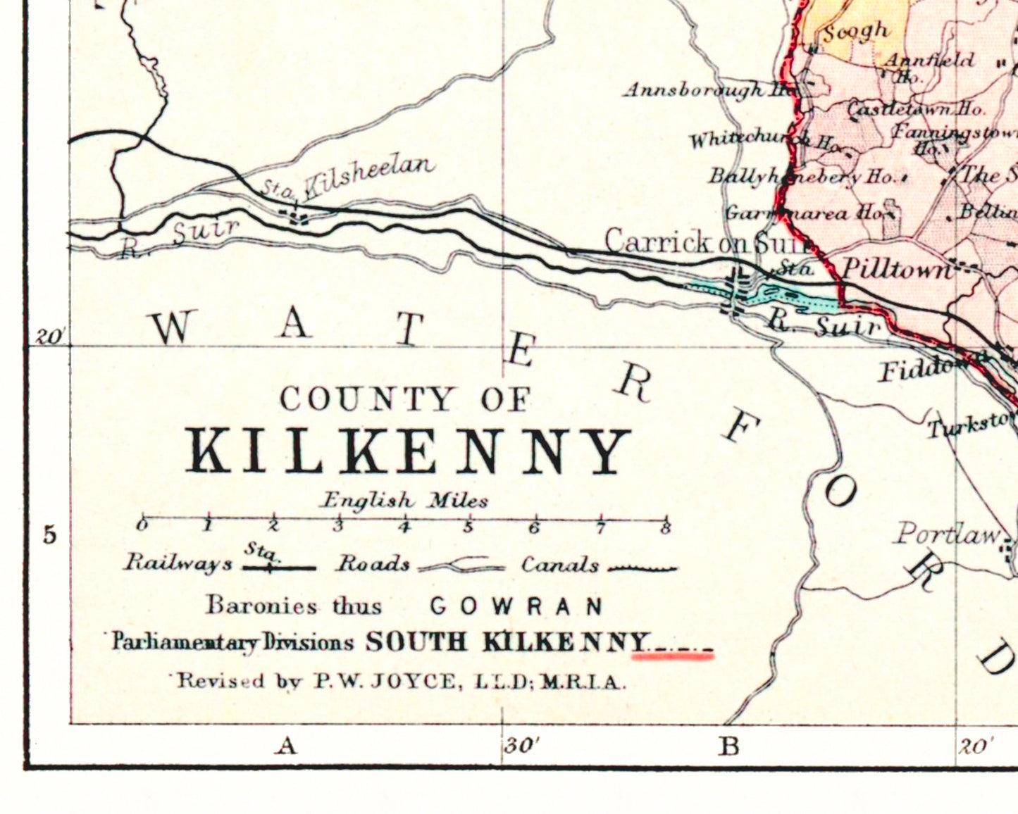 County KILKENNY Antique reproduction Irish Map 1897 by J Bartholomew