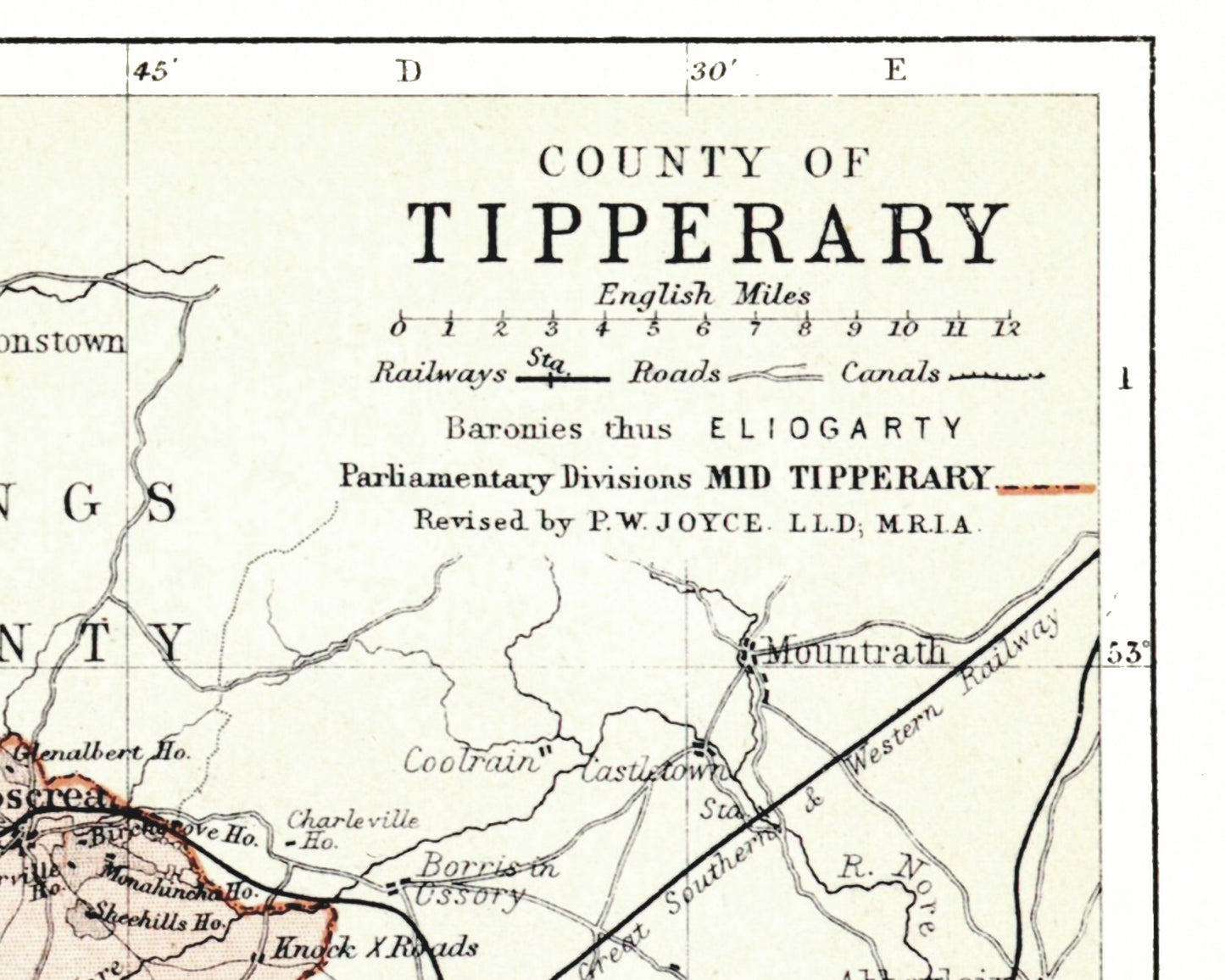 County TIPPERARY, Antique reproduction Irish Map 1897 by Bartholomew