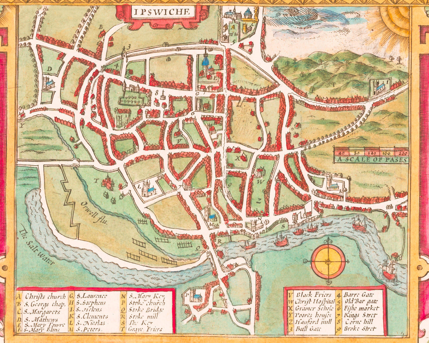 Vintage SUFFOLKE map John Speed 1610 Ipswich Lowestoft Felixstowe