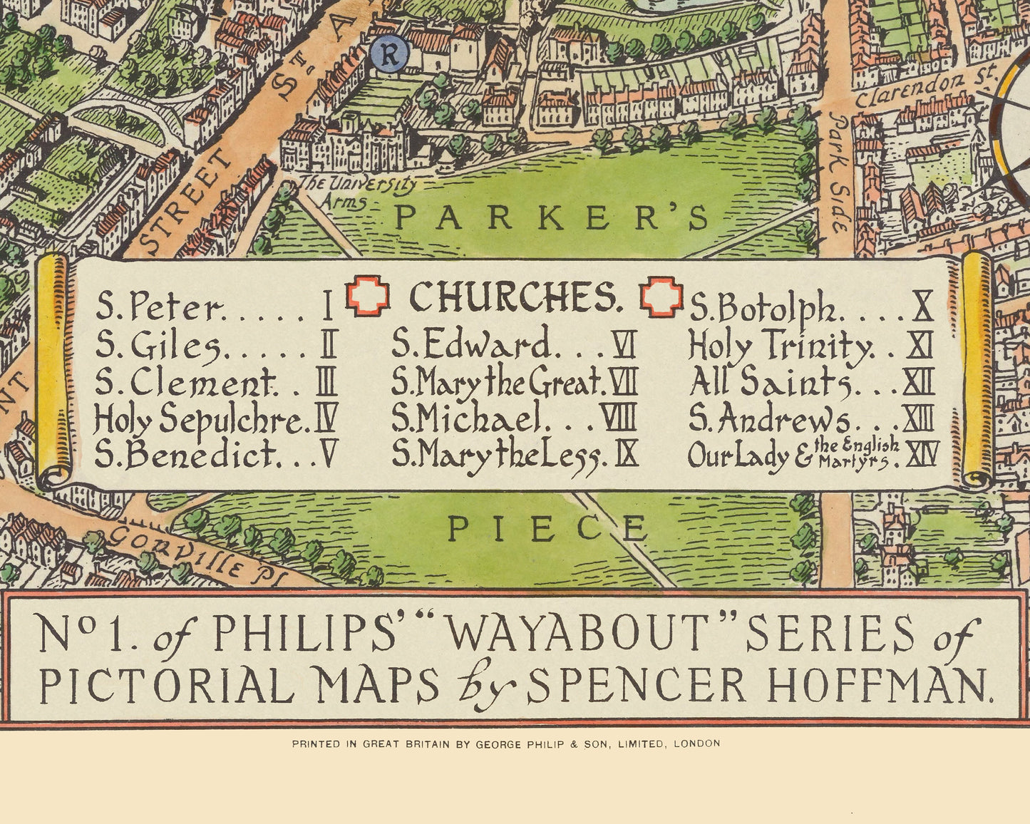 CAMBRIDGE 1930 map - Charming Pictorial map by Spencer Hoffman