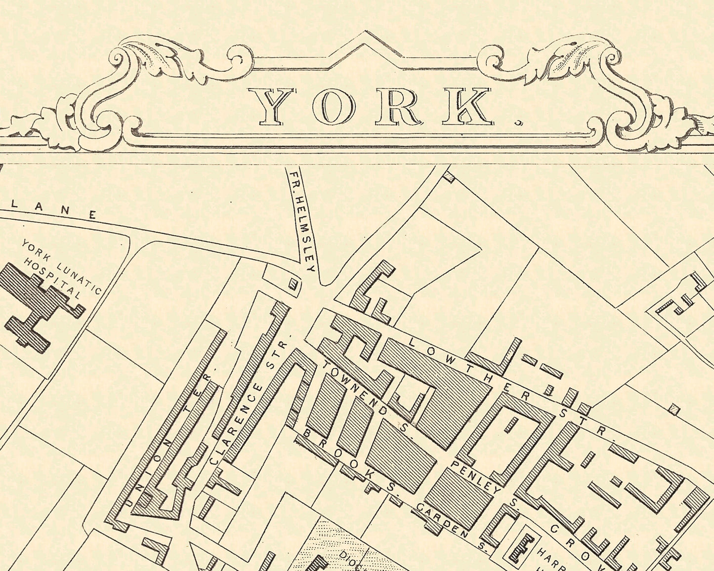 YORK Map 1851 John Tallis - York Minster Cliffords Tower River Ouse