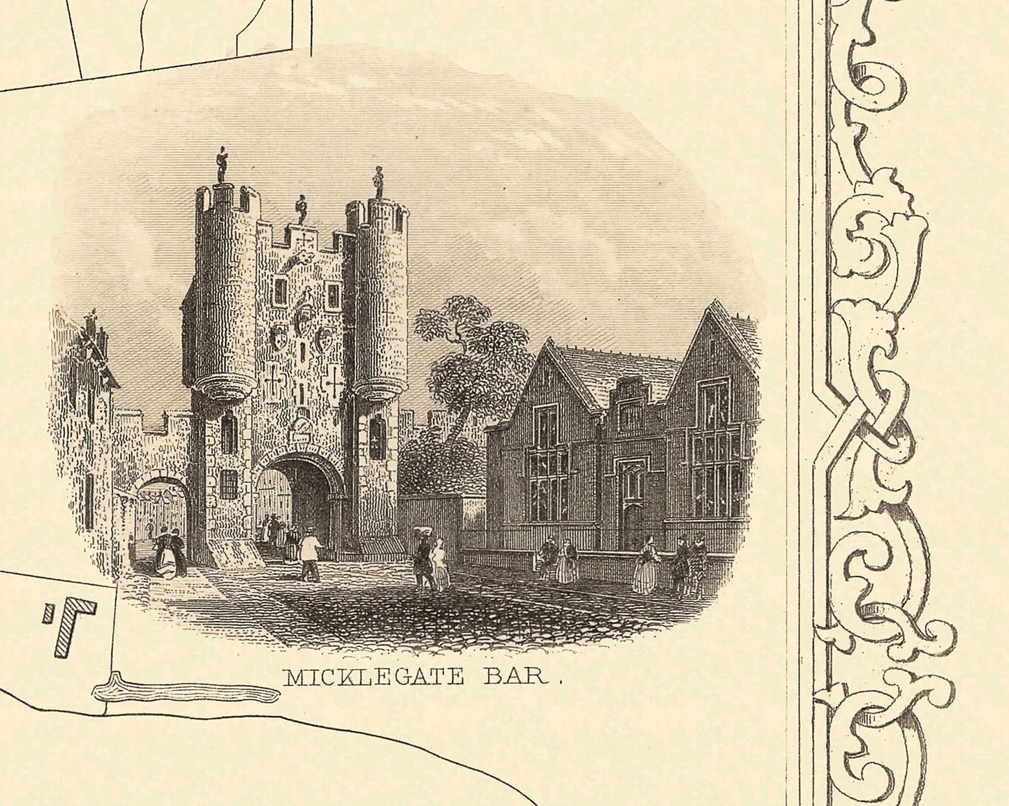 YORK Map 1851 John Tallis - York Minster Cliffords Tower River Ouse