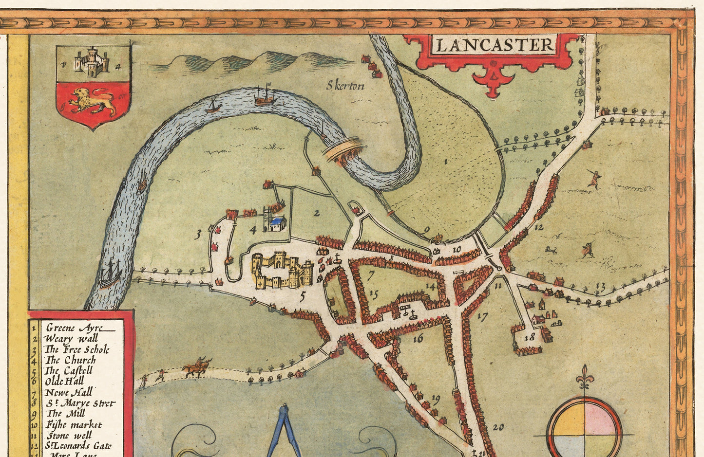Old LANCASHIRE map 1610 by John Speed - Manchester Liverpool Lancaster