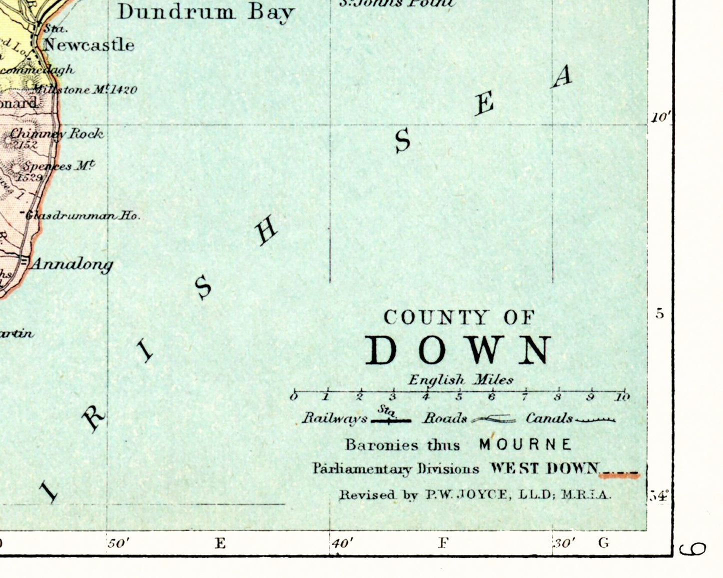 County DOWN Antique reproduction Irish Map 1897 by John Bartholomew