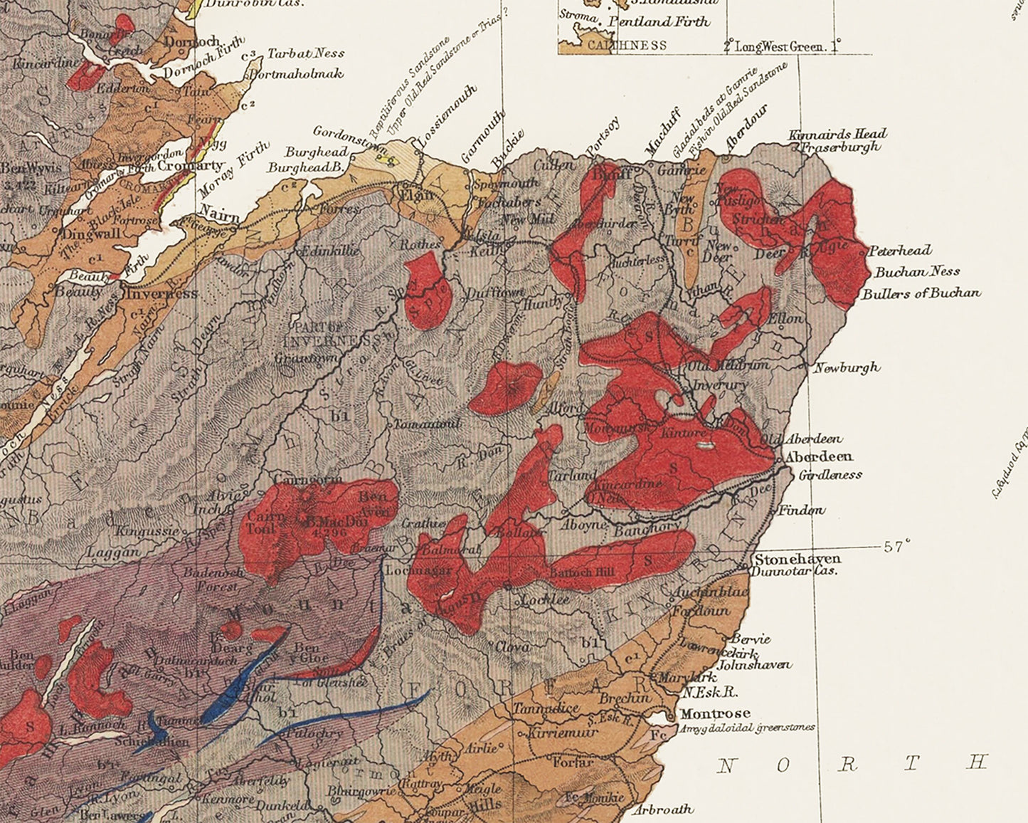 Exceptional Old GEOLOGICAL map of SCOTLAND 1862 Roderick Murchison