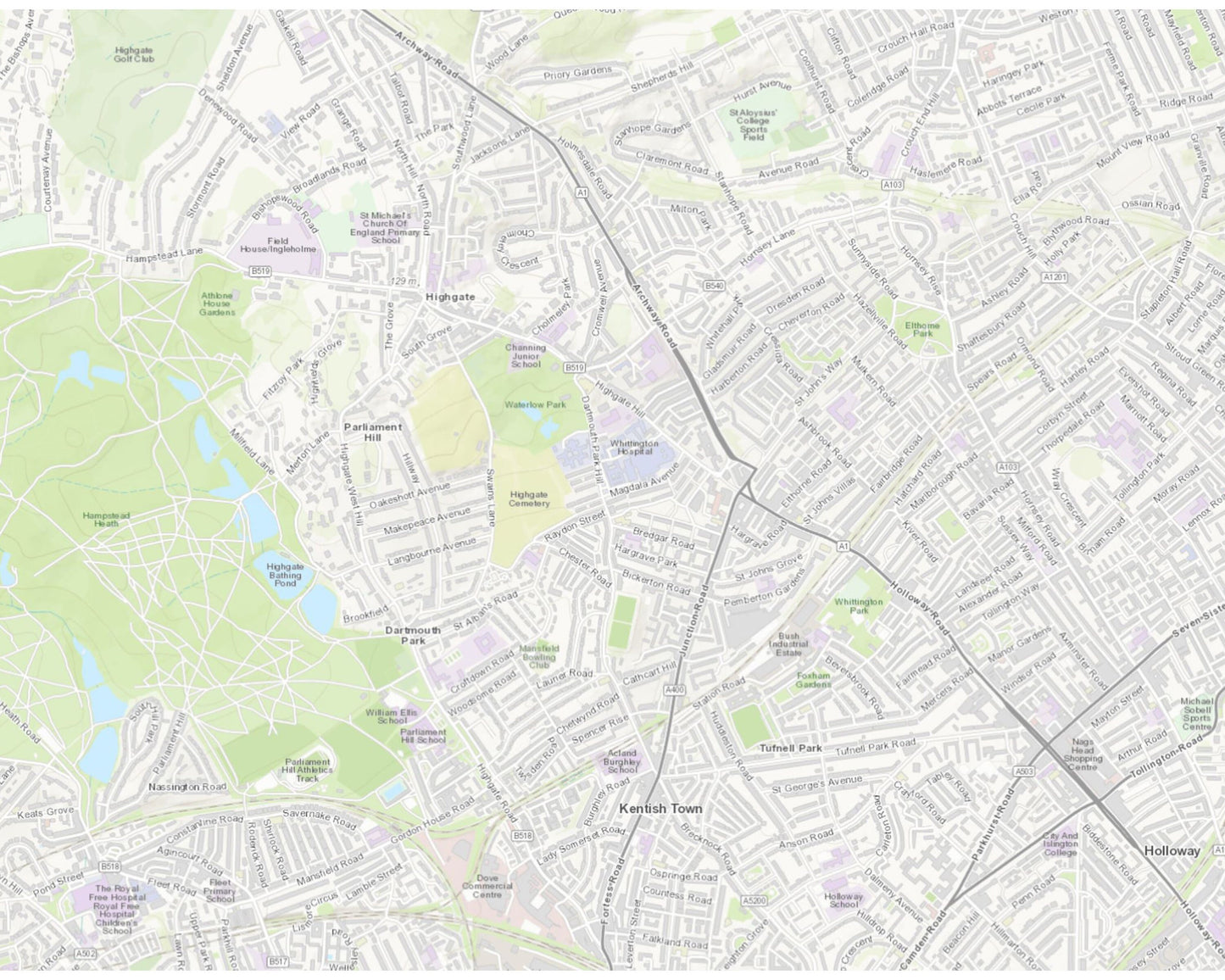 Old LONDON map 1877 Highgate, Holloway and Parliament Hill Sheet 2