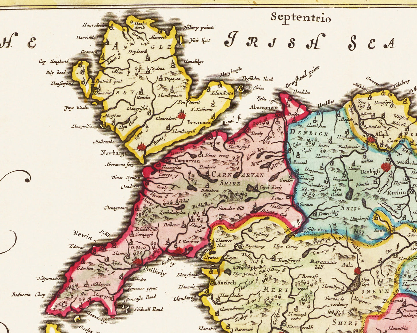 Stunning Old WALES Map by Joan Blaeu 1645 - Cardiff Swansea Neath