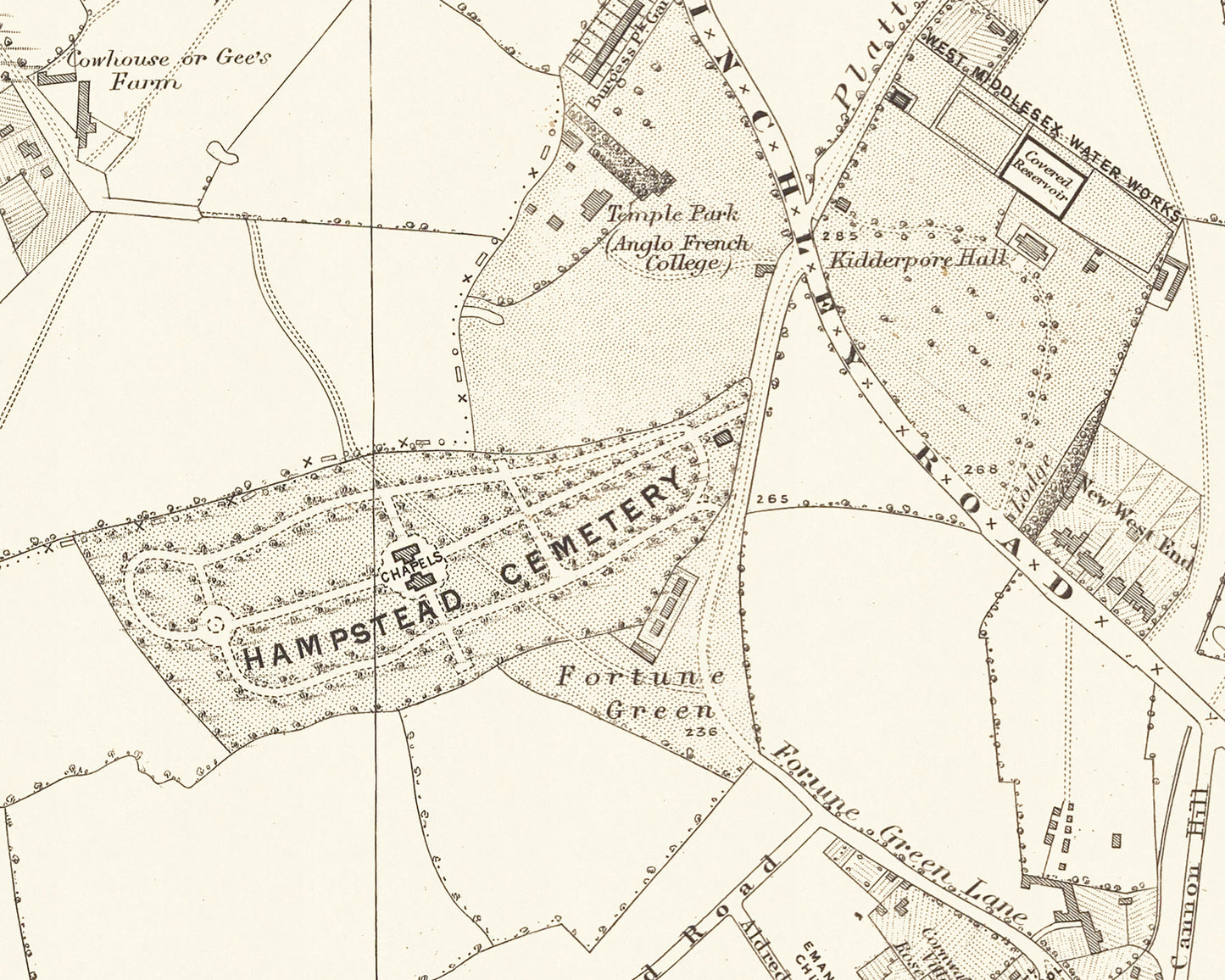 Old LONDON Map 1877 Hampstead, Cricklewood, Golders Green Sheet 1