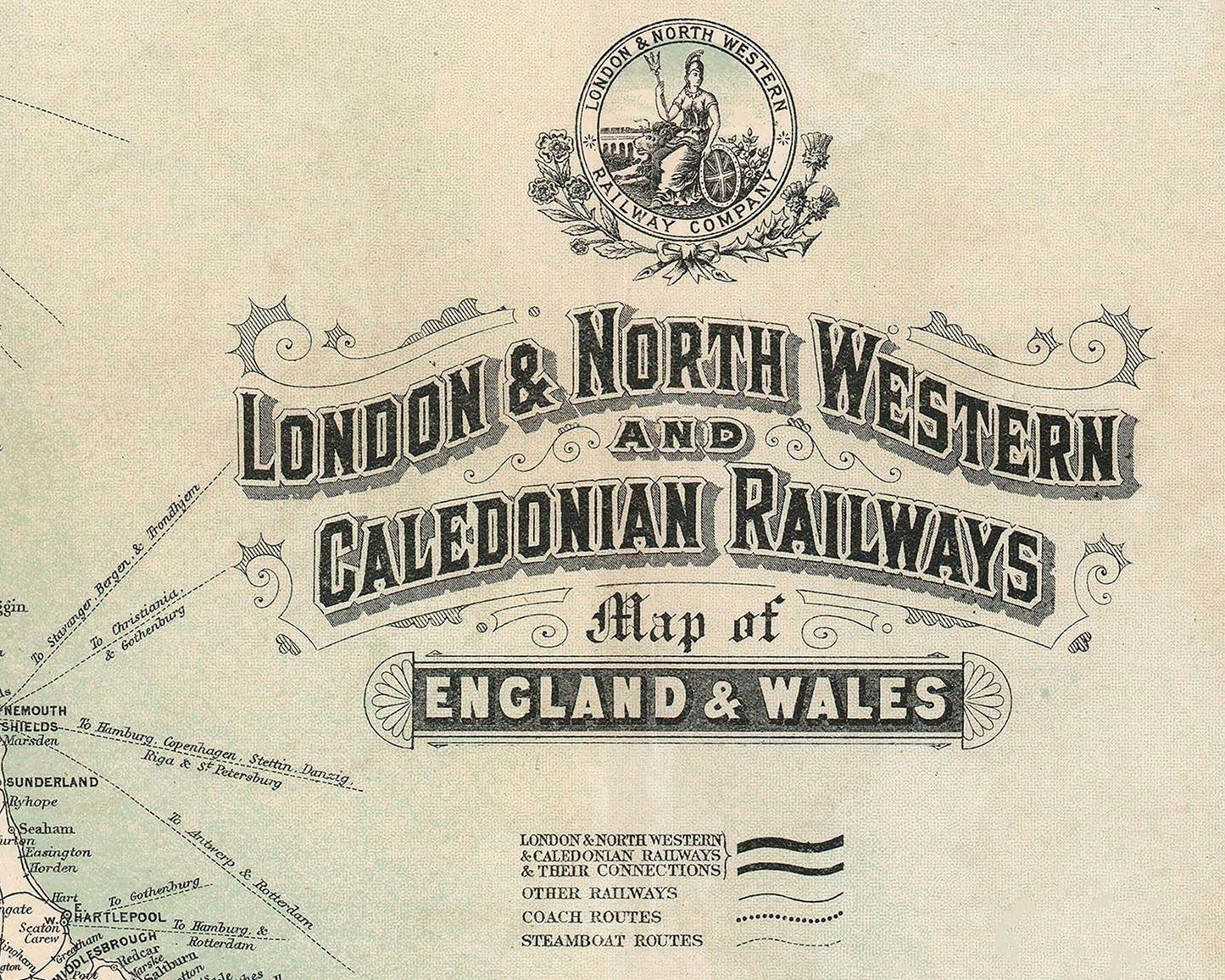 RAILROAD map of England and Wales c1911 by George McCorquodale Rare