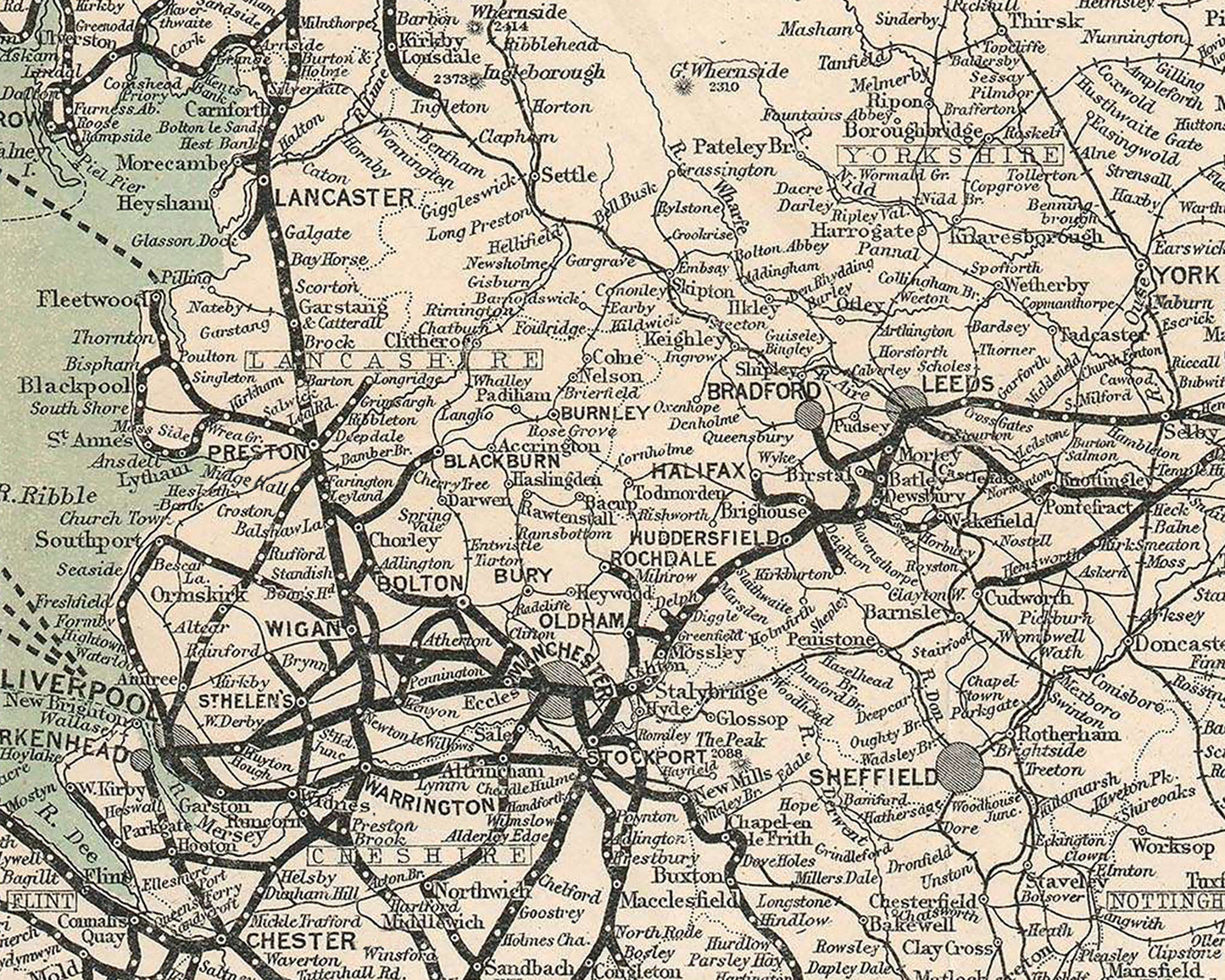 RAILROAD map of England and Wales c1911 by George McCorquodale Rare