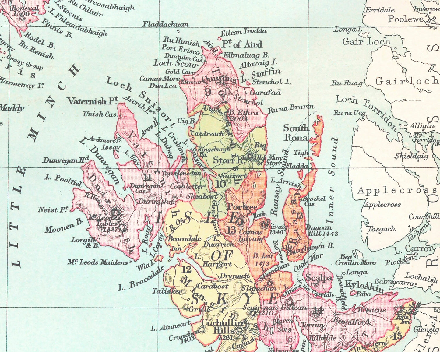 HEBRIDES (Western Islands) Map 1886 Skye Lewis Barra Jura Uist Eigg