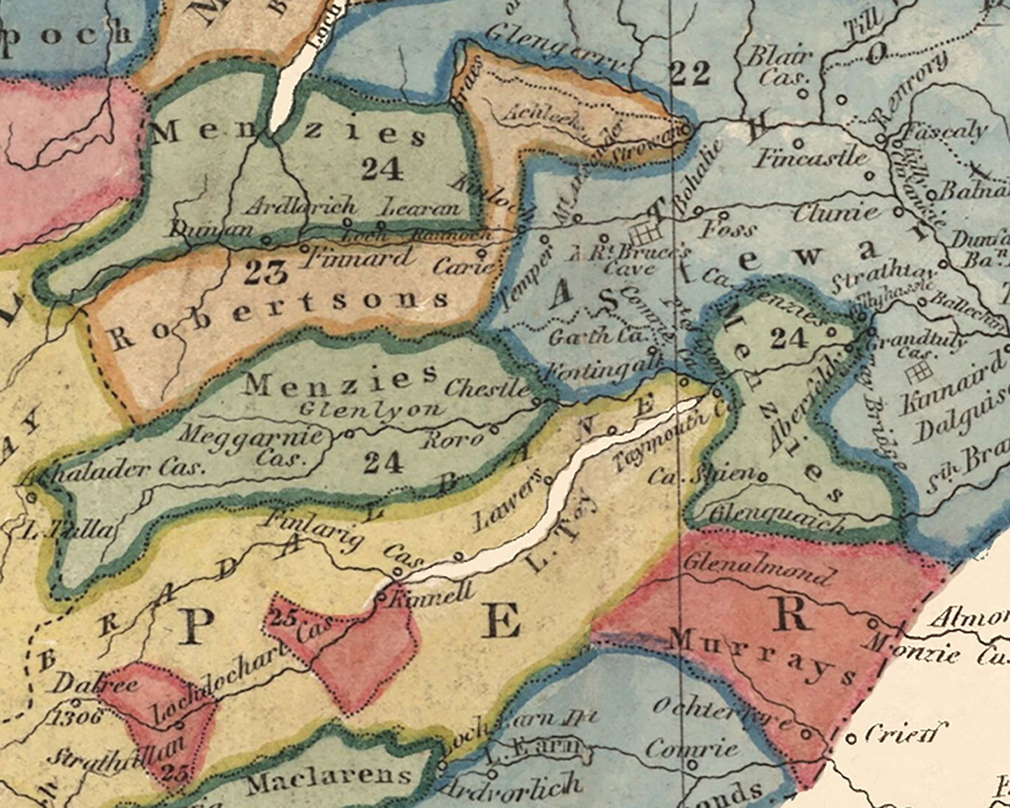 Old SCOTLAND CLAN Map of the Highlands of Scotland by W Lizars 1822
